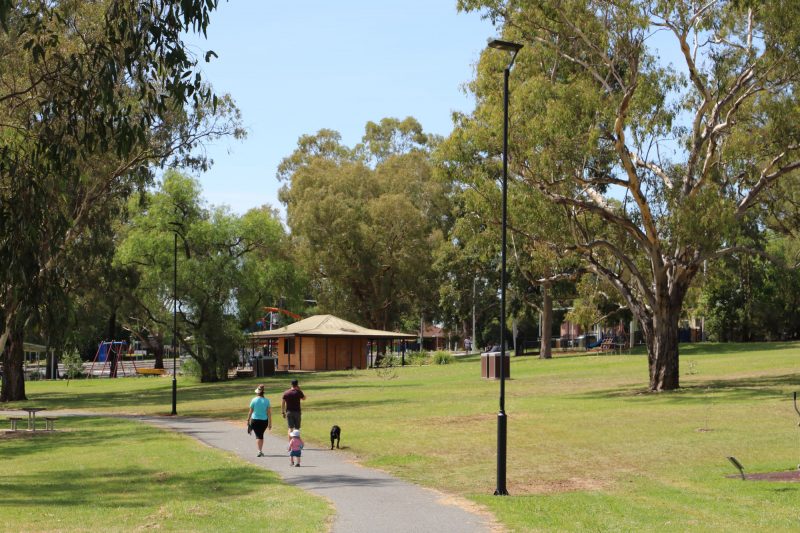 Solar lighting in a public park